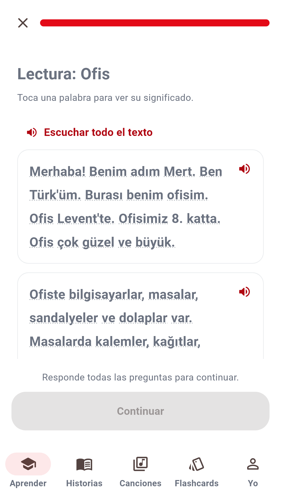 Lectura con glosario y preguntas
