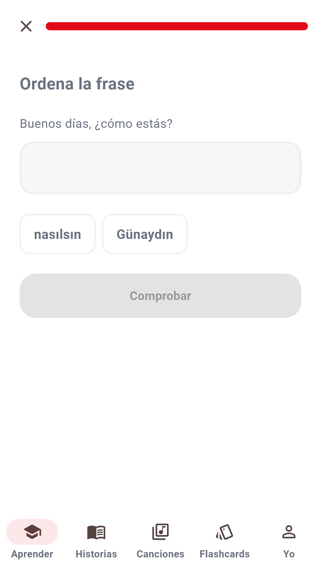 Ejercicio: ordenar la frase